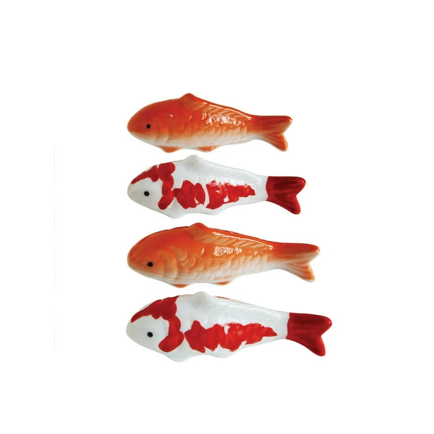 Floating Koi Fish Orange Red Set of 2, 4.5 Water Fountain Outdoor Garden Ceramic Animals for Pond Decoration 